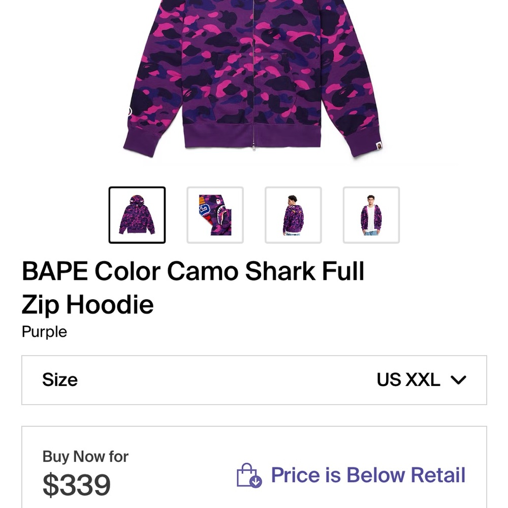 Bape Purple and Pink Camo Shark Hoodie Full Zip Size Size Large - Picture 2 of 12